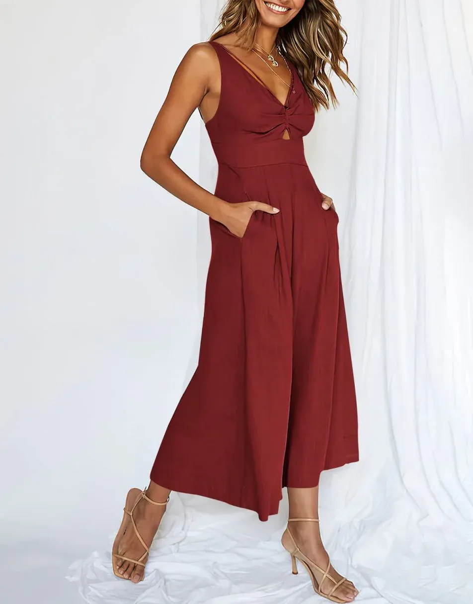 New Summer V Neck Cutout High-Waist Rompers