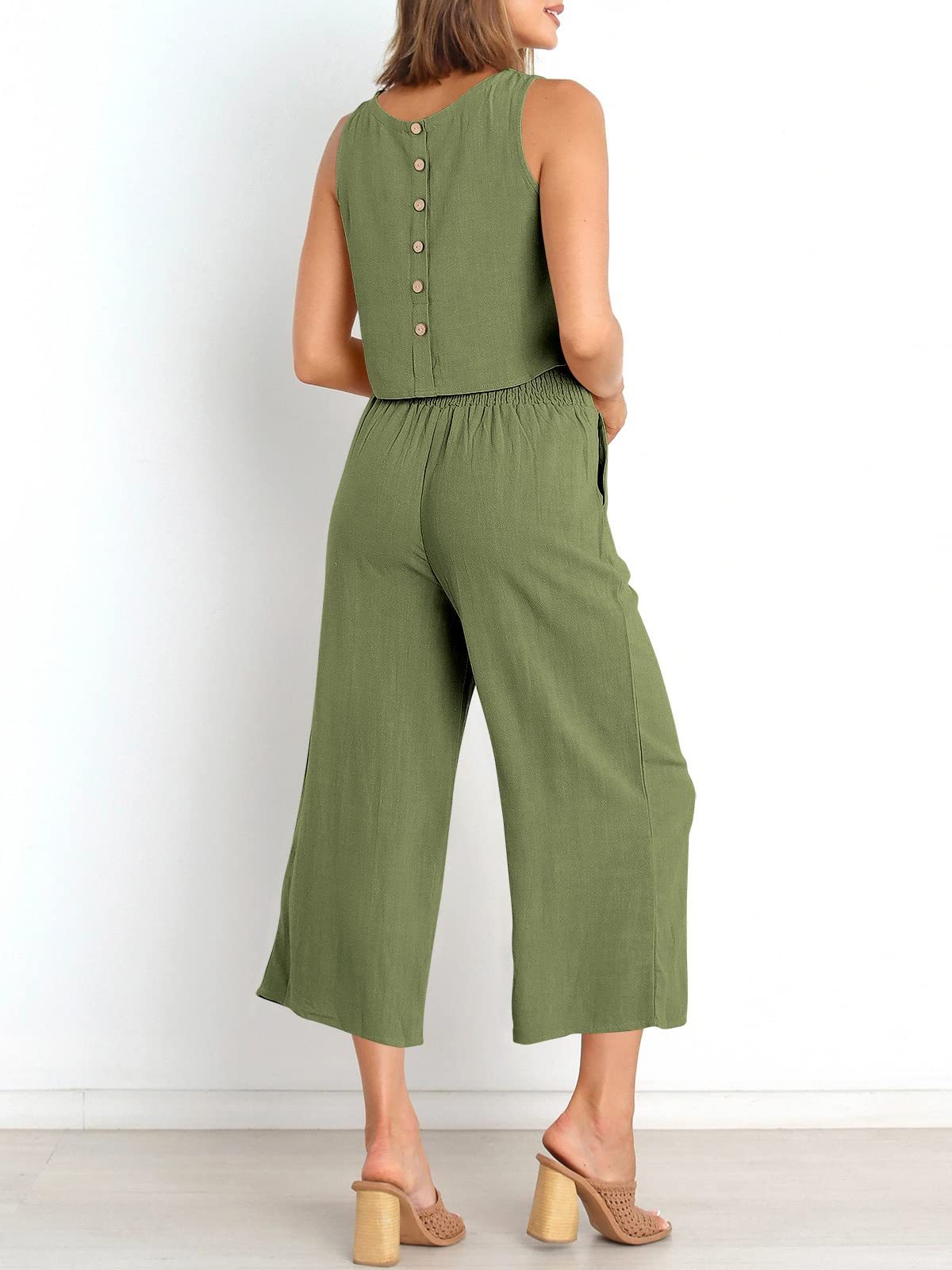 Women's Summer 2 Piece Outfits Sleeveless Crop Top Capri