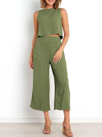 Women's Summer 2 Piece Outfits Sleeveless Crop Top Capri