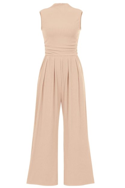 Women's Summer Sleeveless Turtleneck Wide Leg Pants Jumpsuit