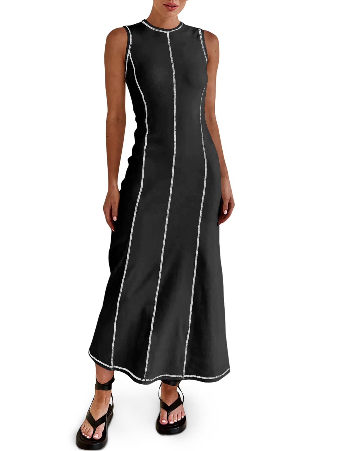 Women's Sleeveless Ribbed Stitch T-Shirt Dress
