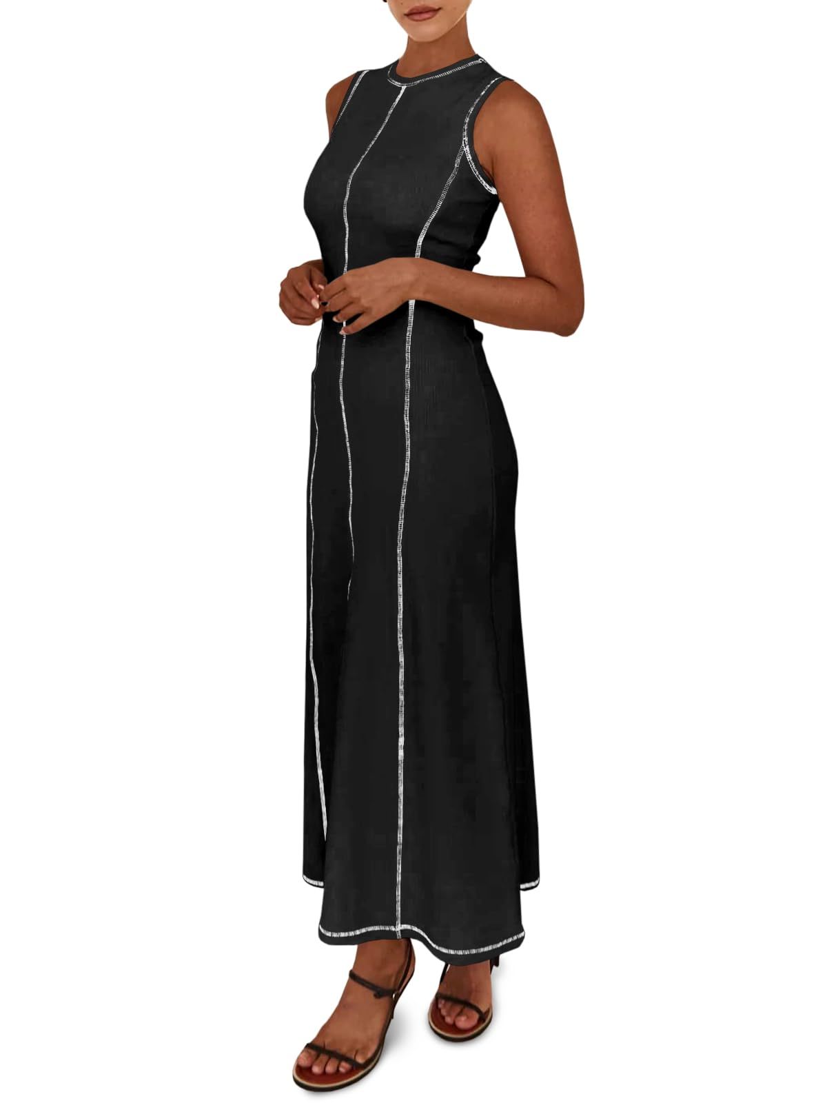 Women's Sleeveless Ribbed Stitch T-Shirt Dress