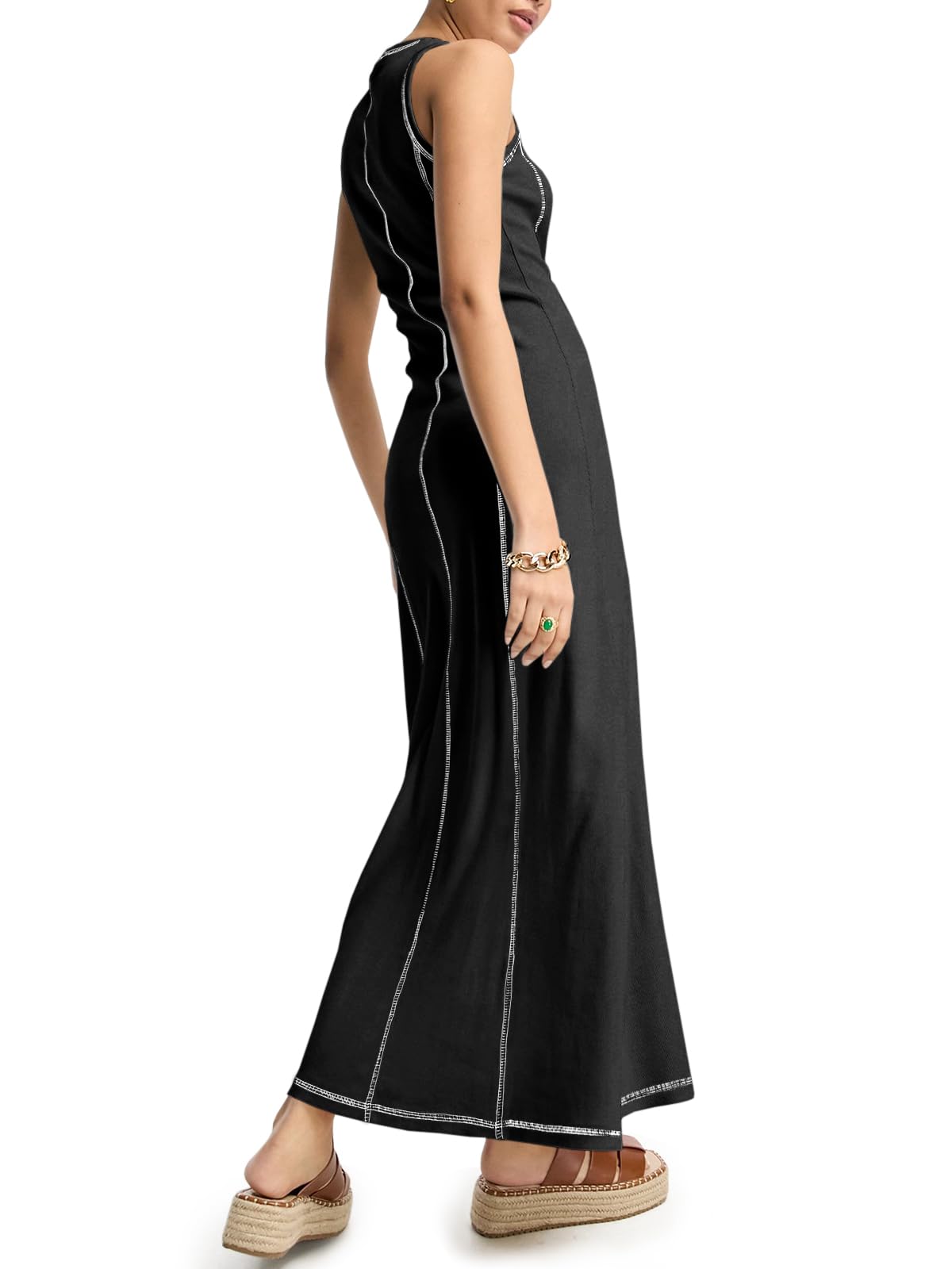 Women's Sleeveless Ribbed Stitch T-Shirt Dress