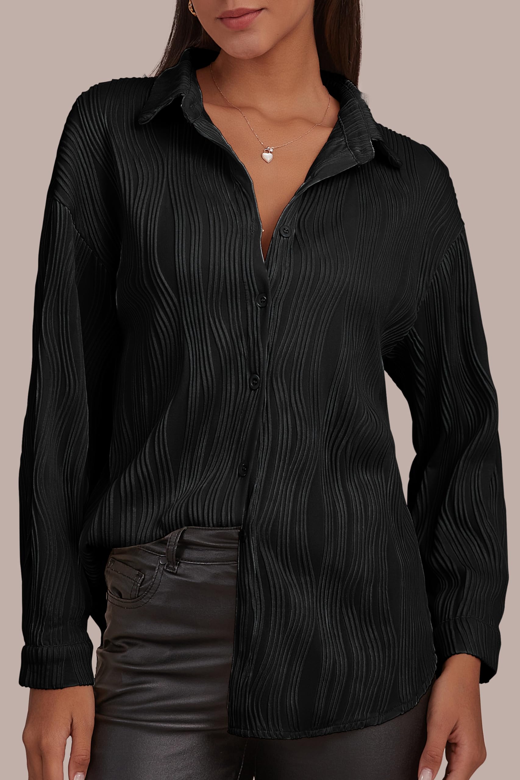 2024 Womens Textured Button Down Long Sleeve Shirt✨Buy 2 Free Shipping