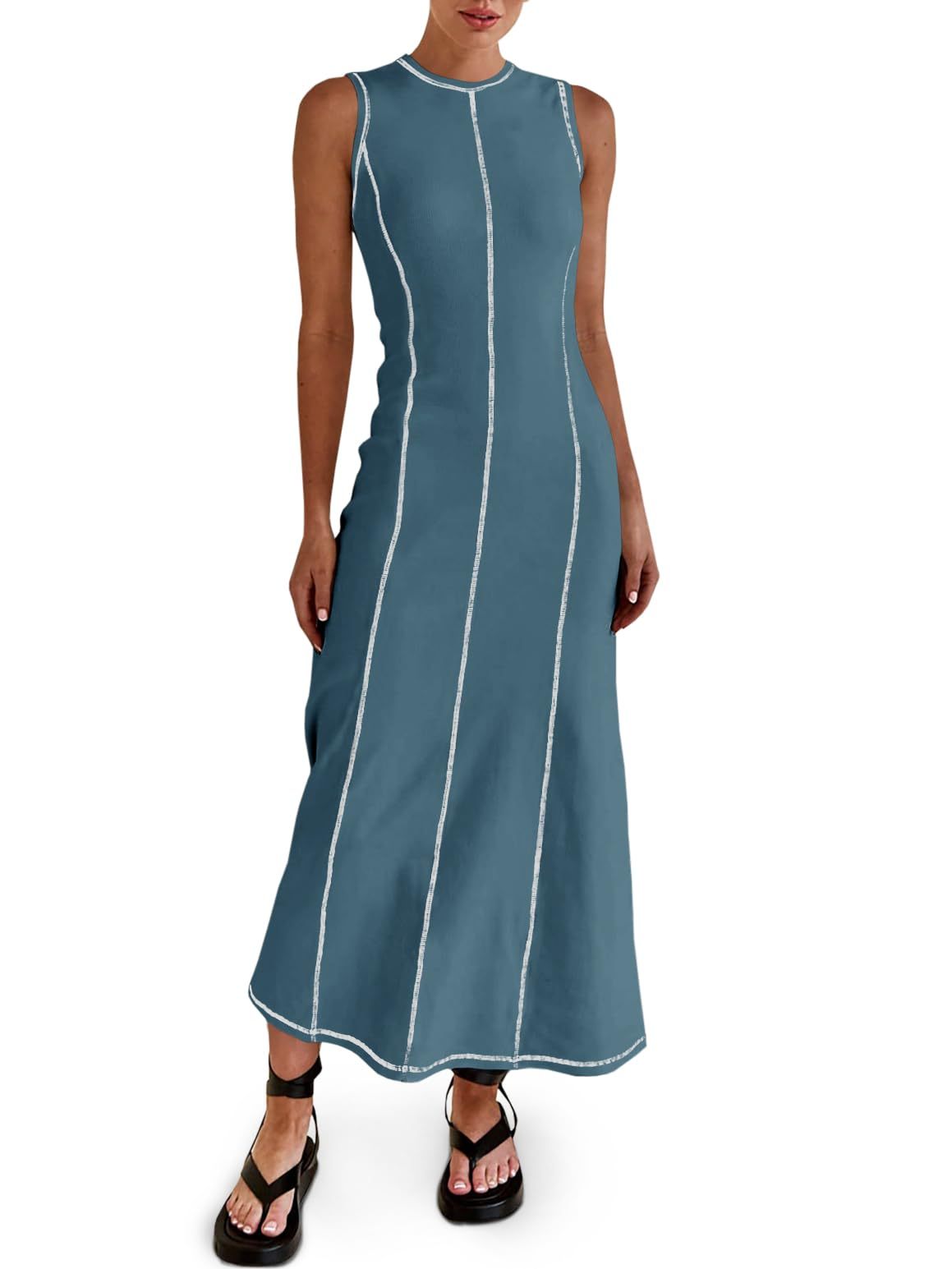 Women's Sleeveless Ribbed Stitch T-Shirt Dress
