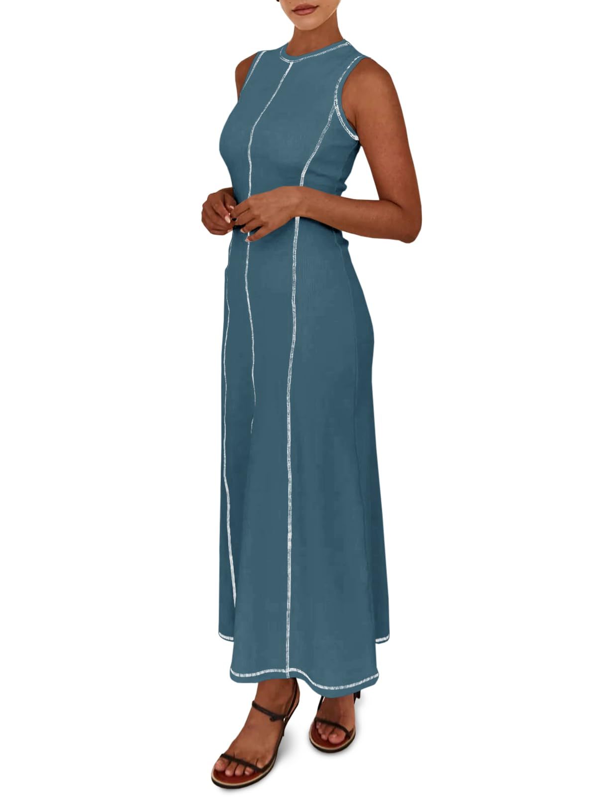 Women's Sleeveless Ribbed Stitch T-Shirt Dress