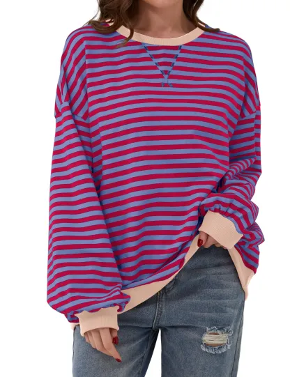 Striped Color Block Oversized Sweatshirt (Buy 2 Free Shipping)