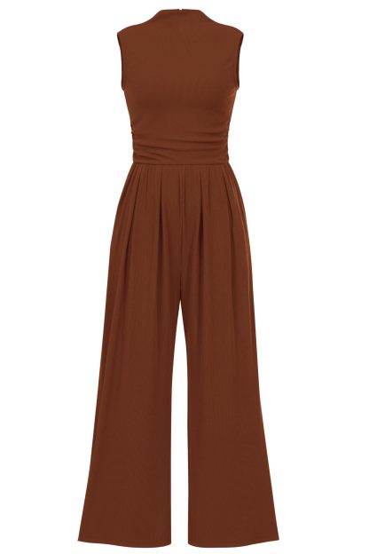 Women's Summer Sleeveless Turtleneck Wide Leg Pants Jumpsuit
