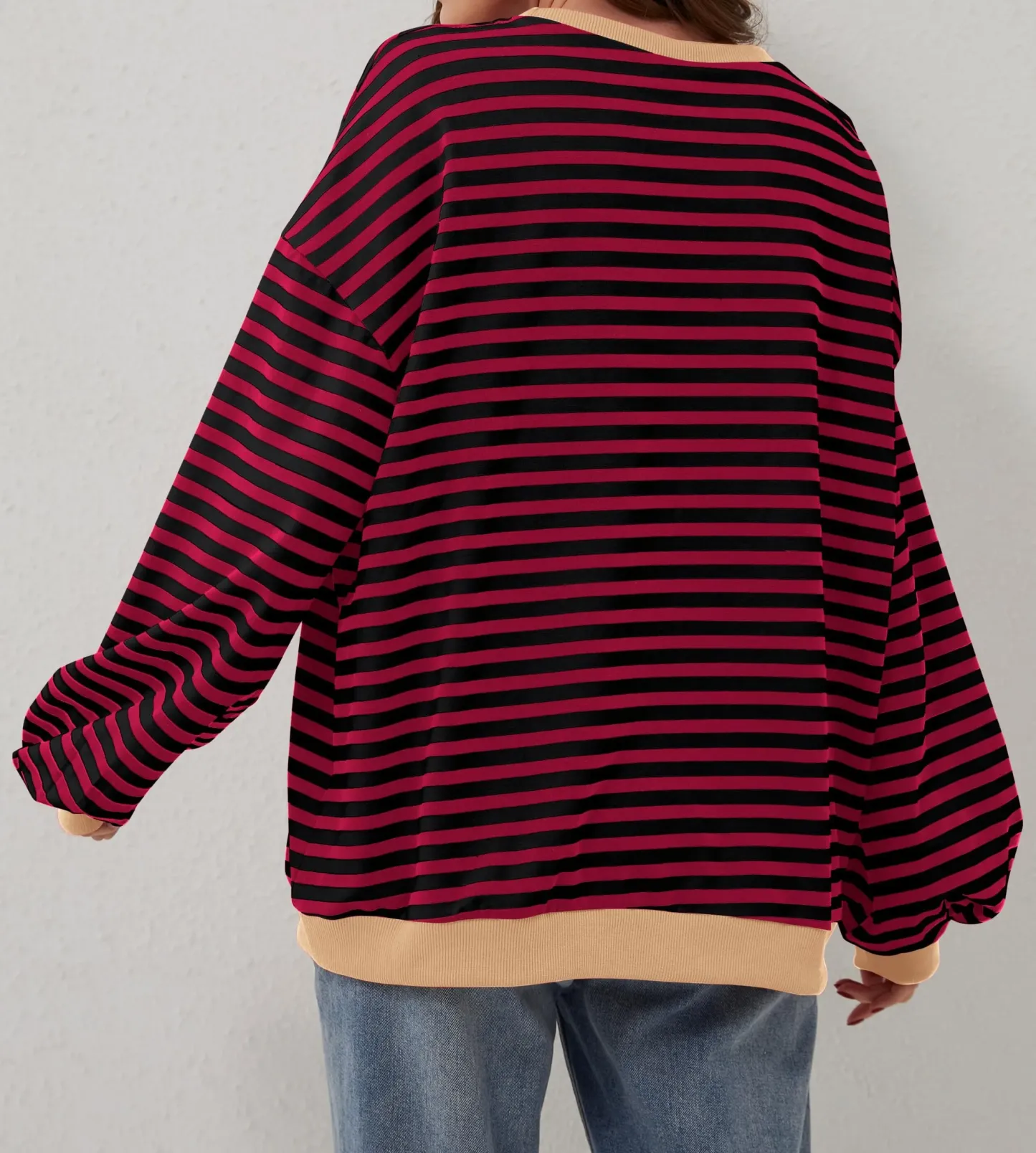 Striped Color Block Oversized Sweatshirt (Buy 2 Free Shipping)
