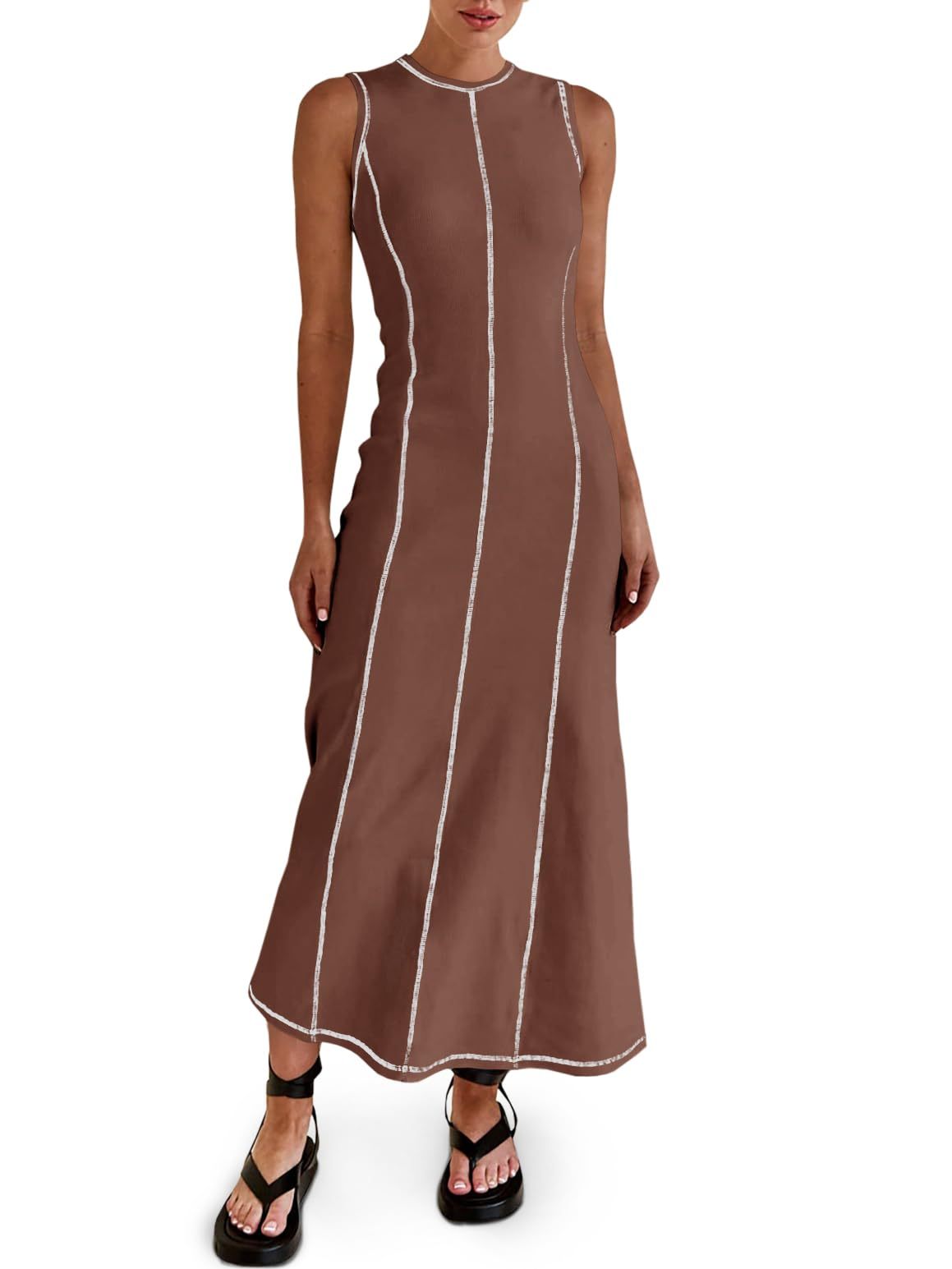 Women's Sleeveless Ribbed Stitch T-Shirt Dress