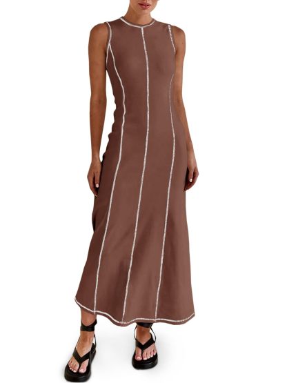 Women's Sleeveless Ribbed Stitch T-Shirt Dress