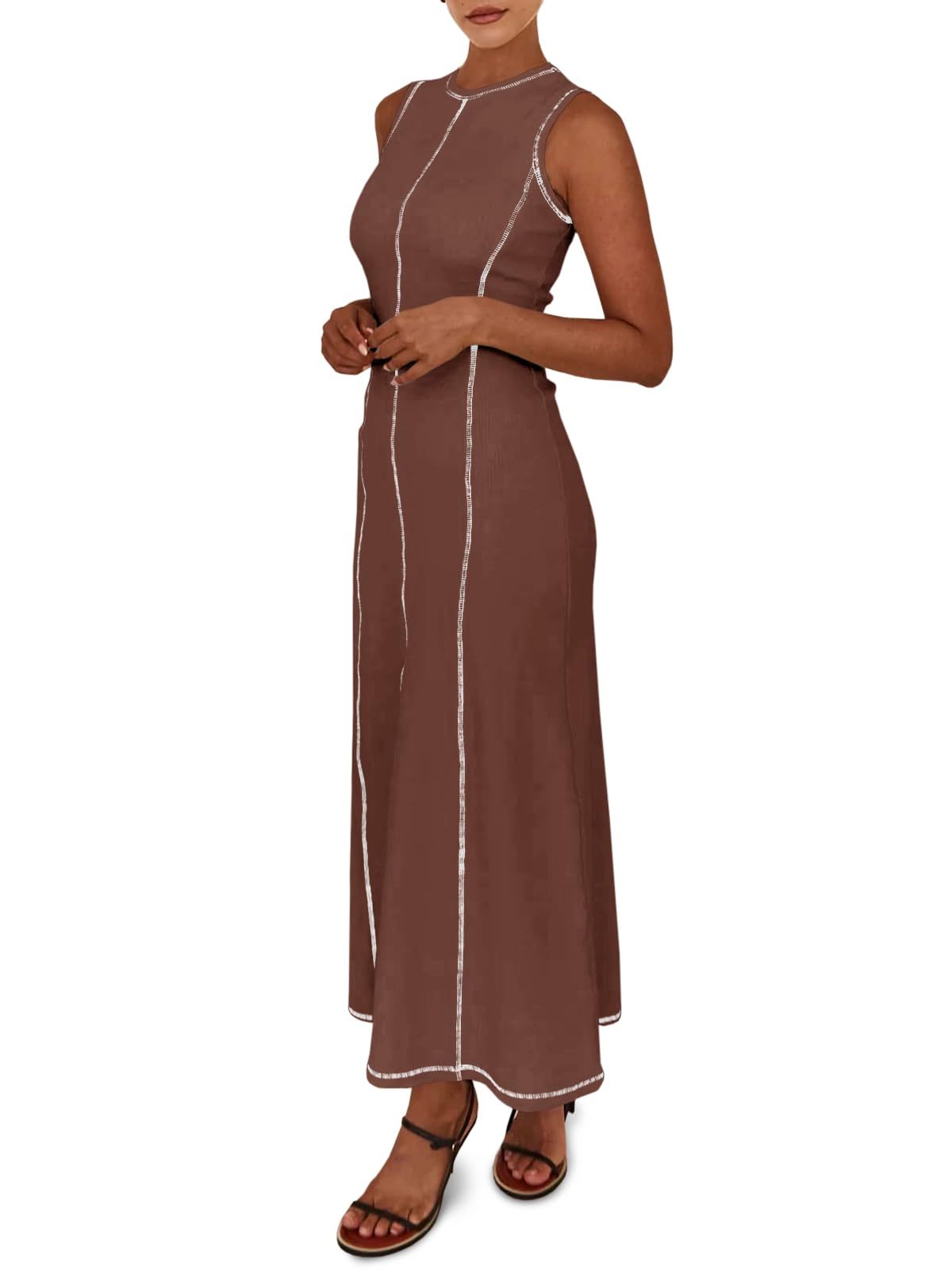Women's Sleeveless Ribbed Stitch T-Shirt Dress