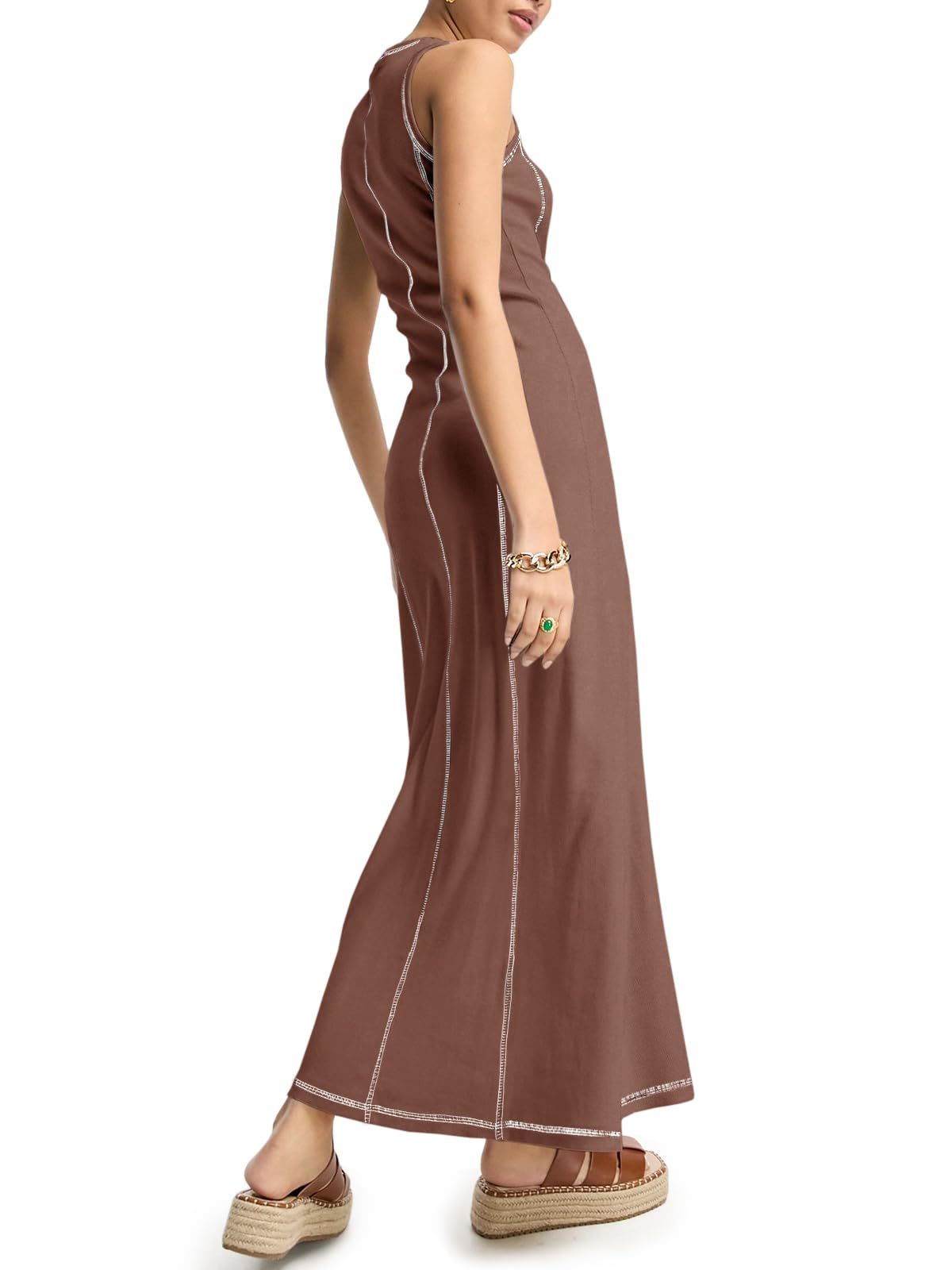 Women's Sleeveless Ribbed Stitch T-Shirt Dress