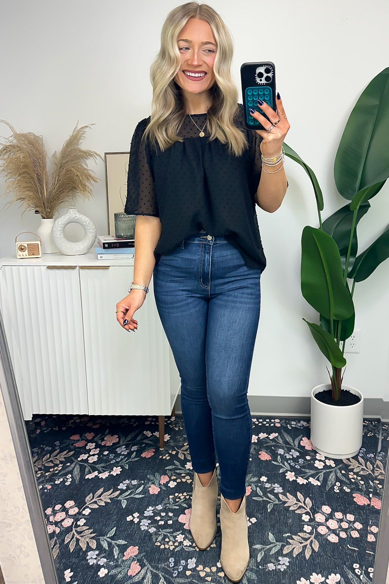 Exceptional Entrance Swiss Dot Flutter Sleeve Top