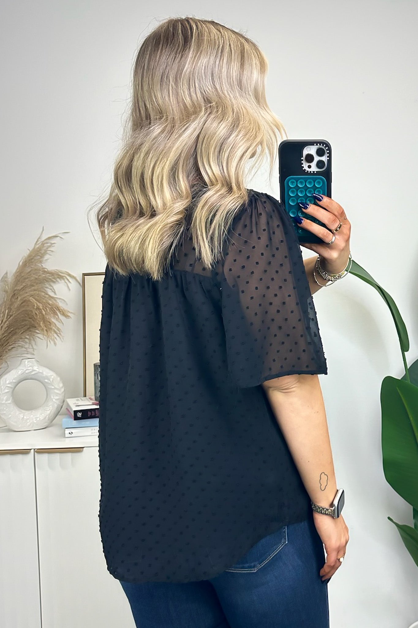 Exceptional Entrance Swiss Dot Flutter Sleeve Top