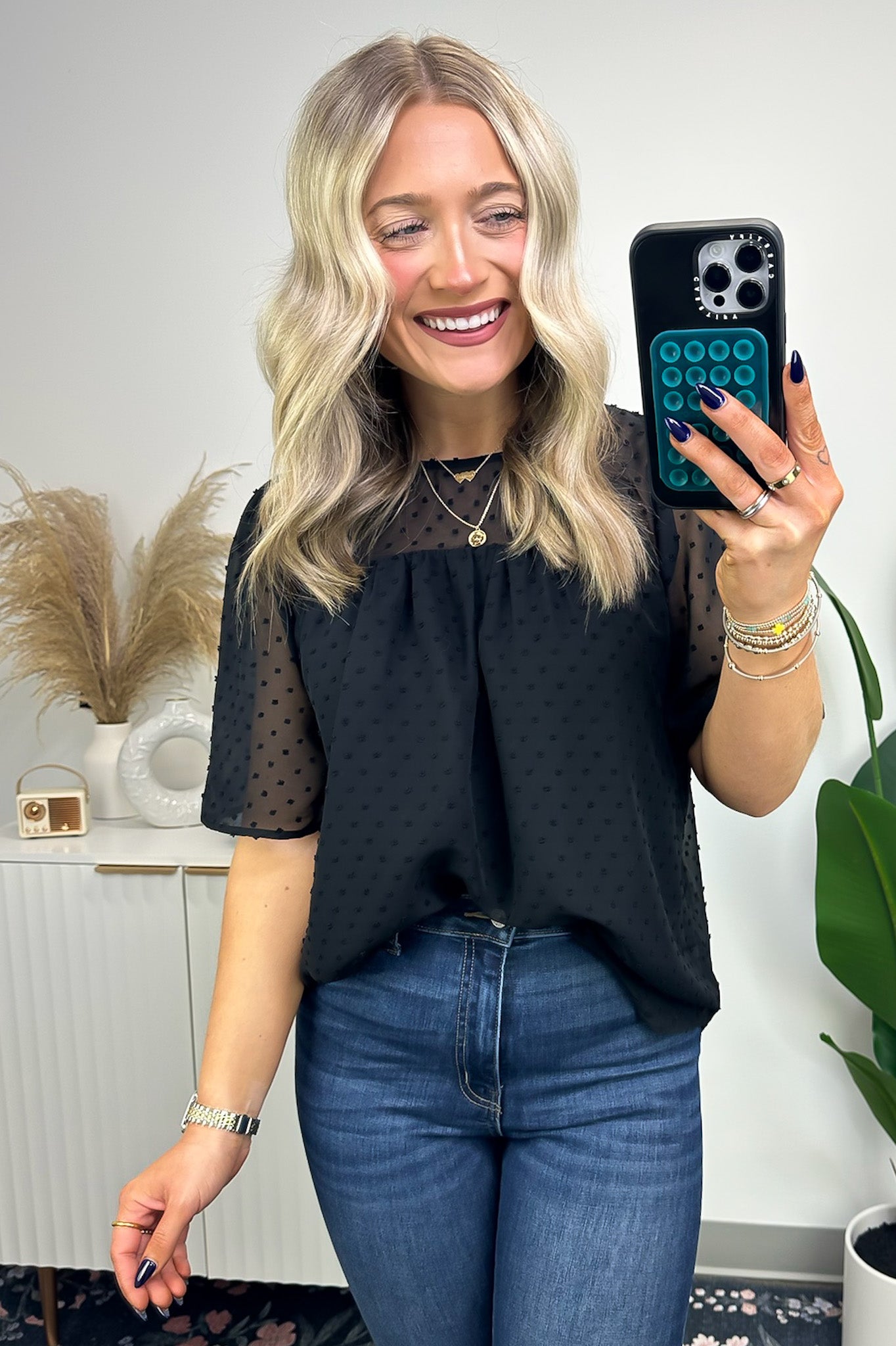 Exceptional Entrance Swiss Dot Flutter Sleeve Top