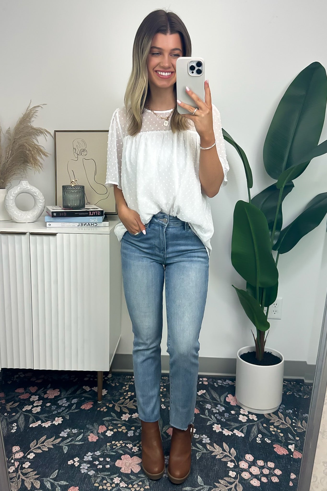 Exceptional Entrance Swiss Dot Flutter Sleeve Top