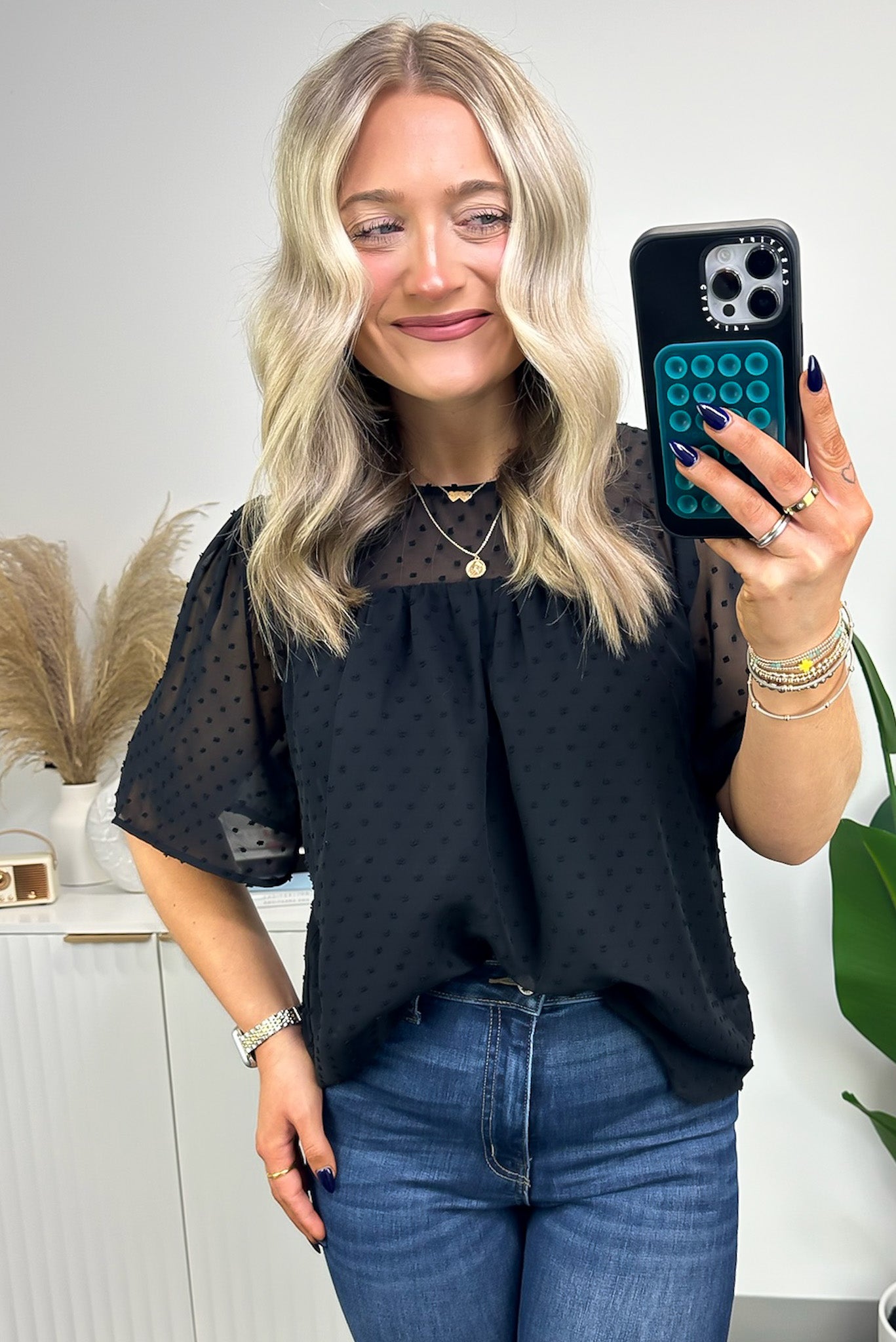 Exceptional Entrance Swiss Dot Flutter Sleeve Top