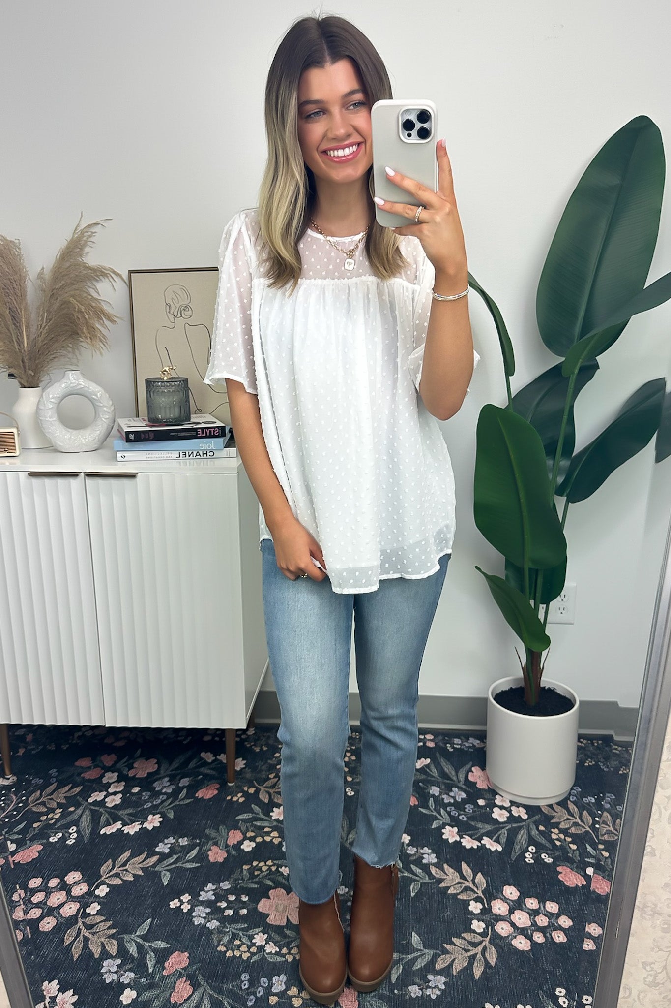 Exceptional Entrance Swiss Dot Flutter Sleeve Top