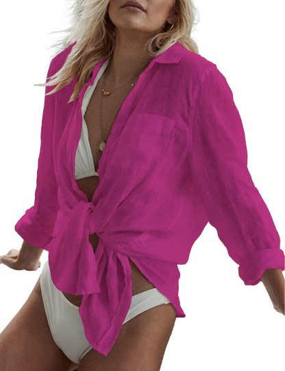 Women Long Sleeve Beach Shirt Blouses Bathing Suit Cover Up