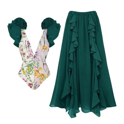 2024 🔥 Hot Sale 🔥Women's One Piece Swimsuit with Beach Cover up Wrap Skirt-hivebabe.com