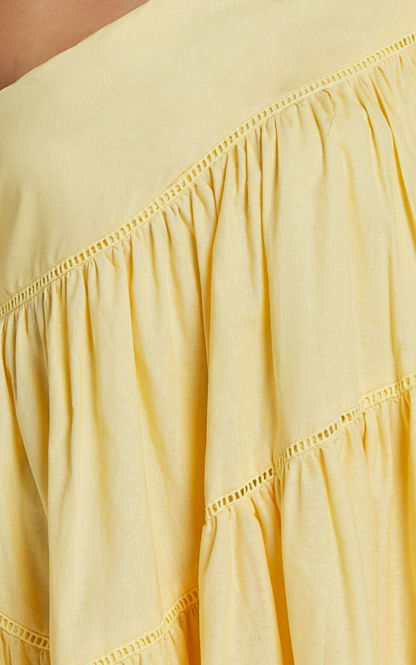 Linen-look Asymmetrical Trim Puff-Sleeve Mini Dress