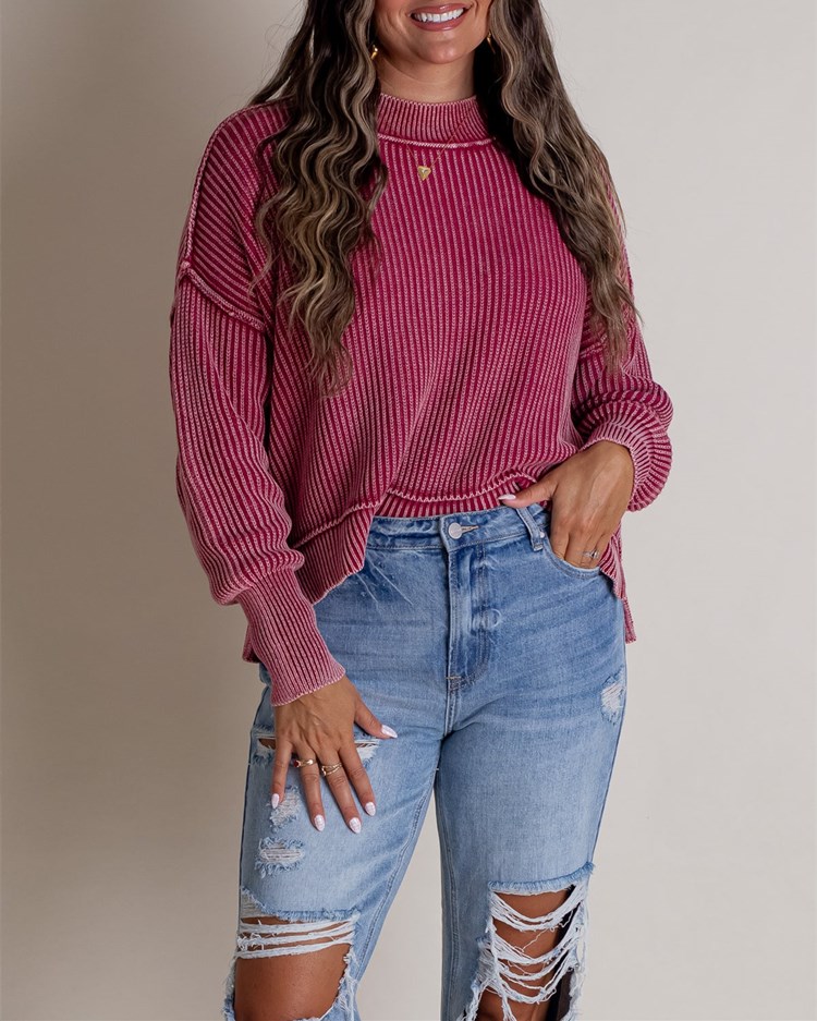 Long-Sleeve Crew Neck Knit Sweater