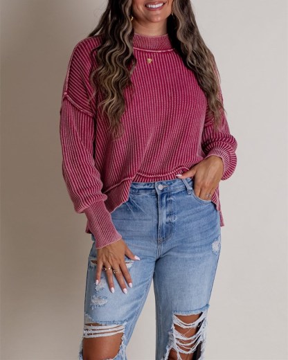 Long-Sleeve Crew Neck Knit Sweater