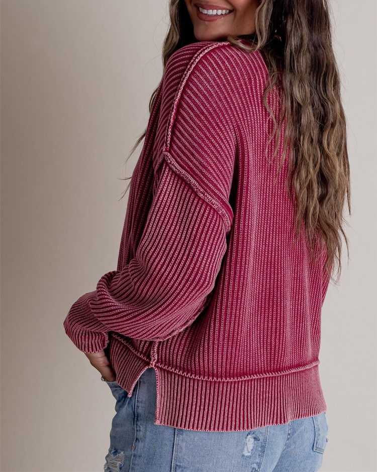 Long-Sleeve Crew Neck Knit Sweater