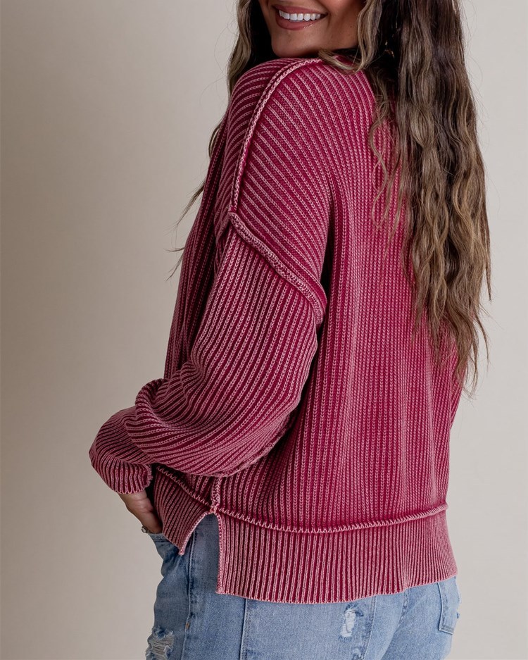 Long-Sleeve Crew Neck Knit Sweater