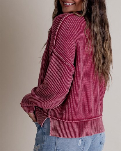 Long-Sleeve Crew Neck Knit Sweater