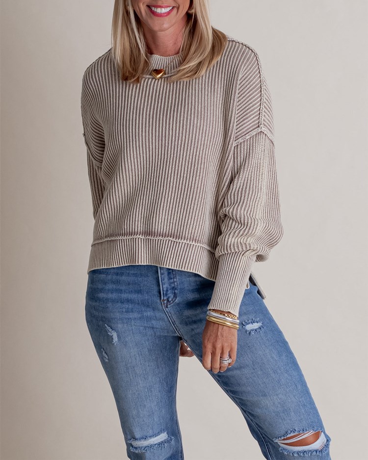 Long-Sleeve Crew Neck Knit Sweater