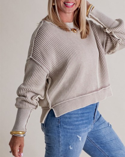 Long-Sleeve Crew Neck Knit Sweater
