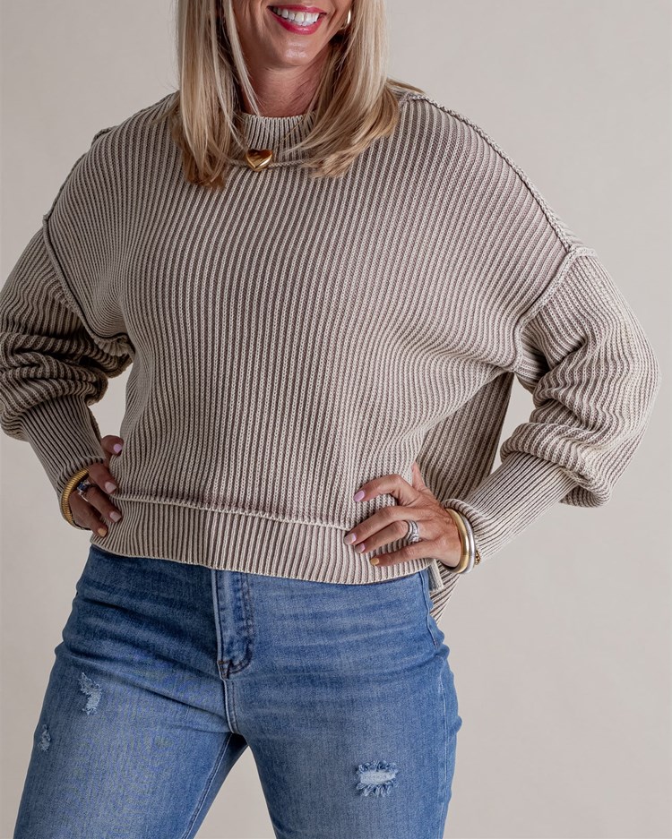 Long-Sleeve Crew Neck Knit Sweater