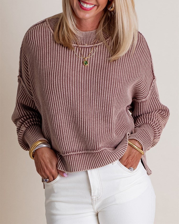 Long-Sleeve Crew Neck Knit Sweater