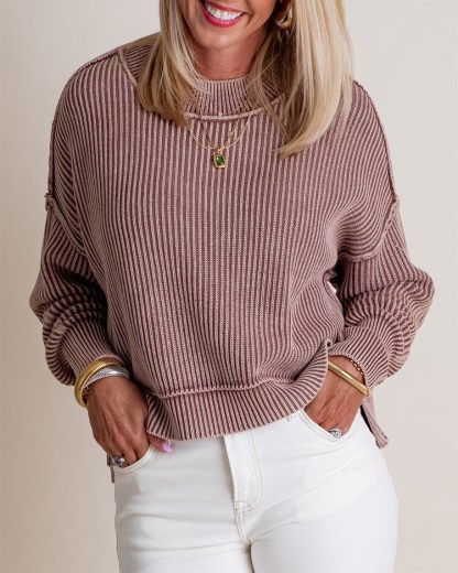 Long-Sleeve Crew Neck Knit Sweater