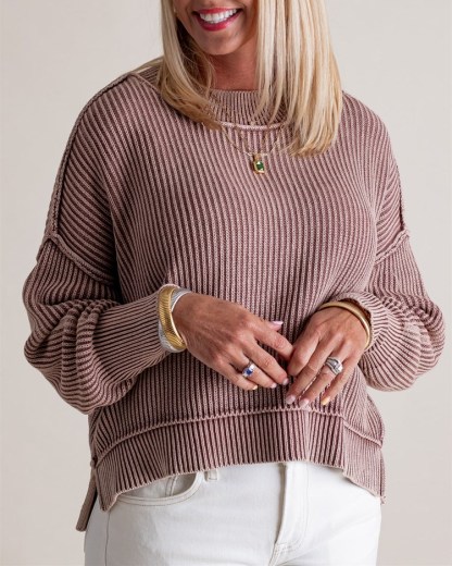 Long-Sleeve Crew Neck Knit Sweater