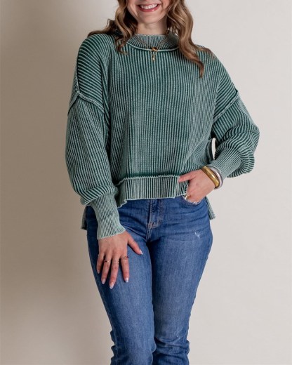 Long-Sleeve Crew Neck Knit Sweater