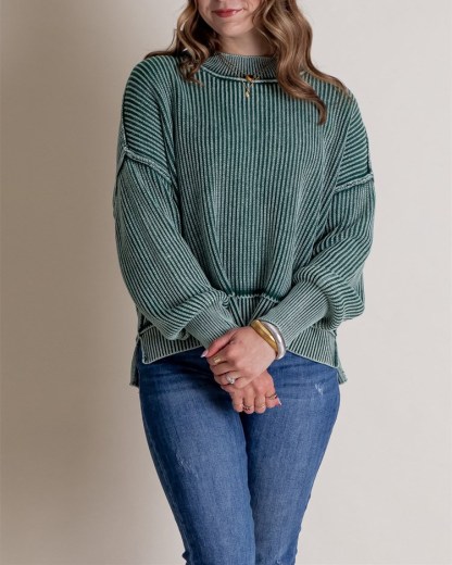 Long-Sleeve Crew Neck Knit Sweater