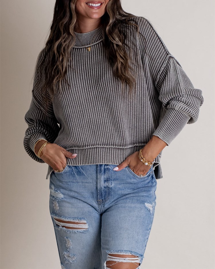 Long-Sleeve Crew Neck Knit Sweater
