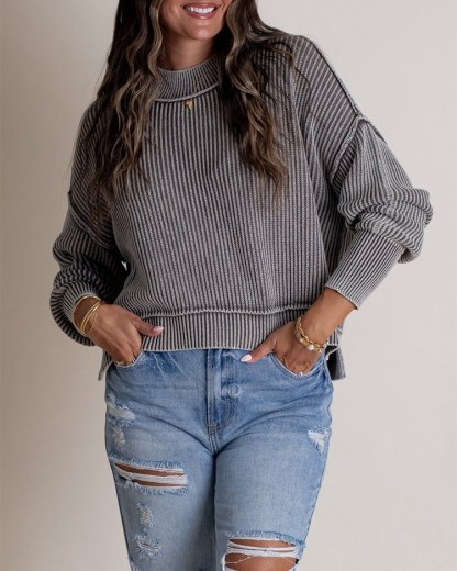 Long-Sleeve Crew Neck Knit Sweater