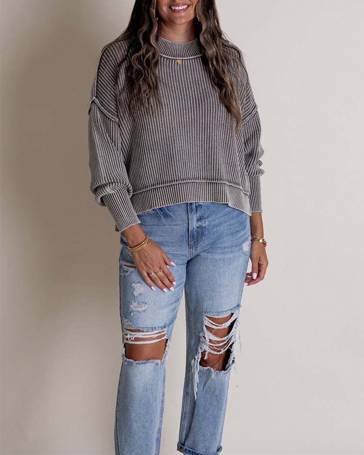 Long-Sleeve Crew Neck Knit Sweater