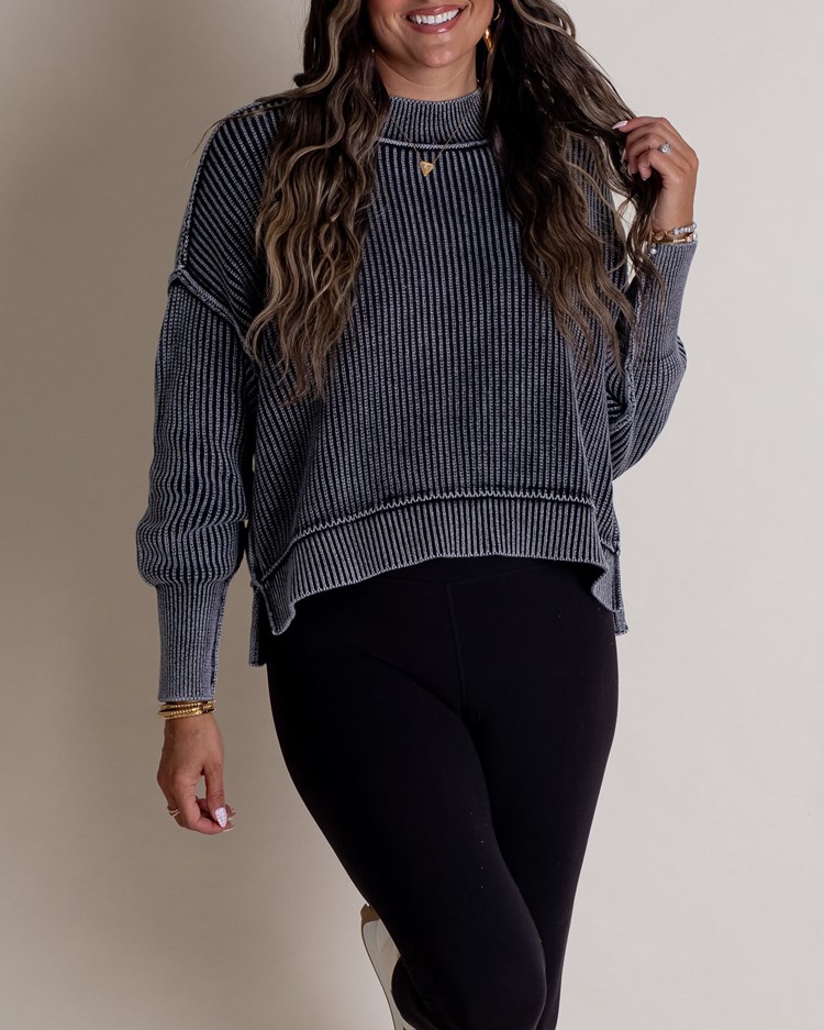 Long-Sleeve Crew Neck Knit Sweater