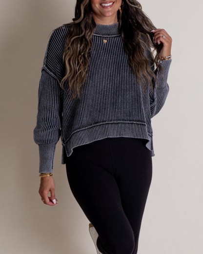 Long-Sleeve Crew Neck Knit Sweater