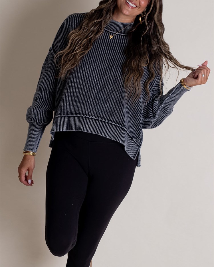 Long-Sleeve Crew Neck Knit Sweater