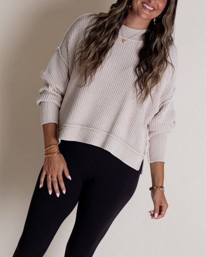 Long-Sleeve Crew Neck Knit Sweater