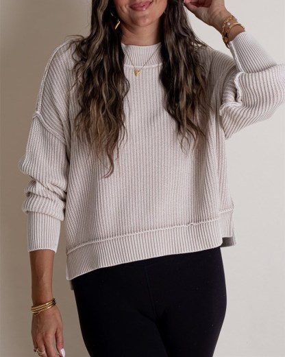 Long-Sleeve Crew Neck Knit Sweater