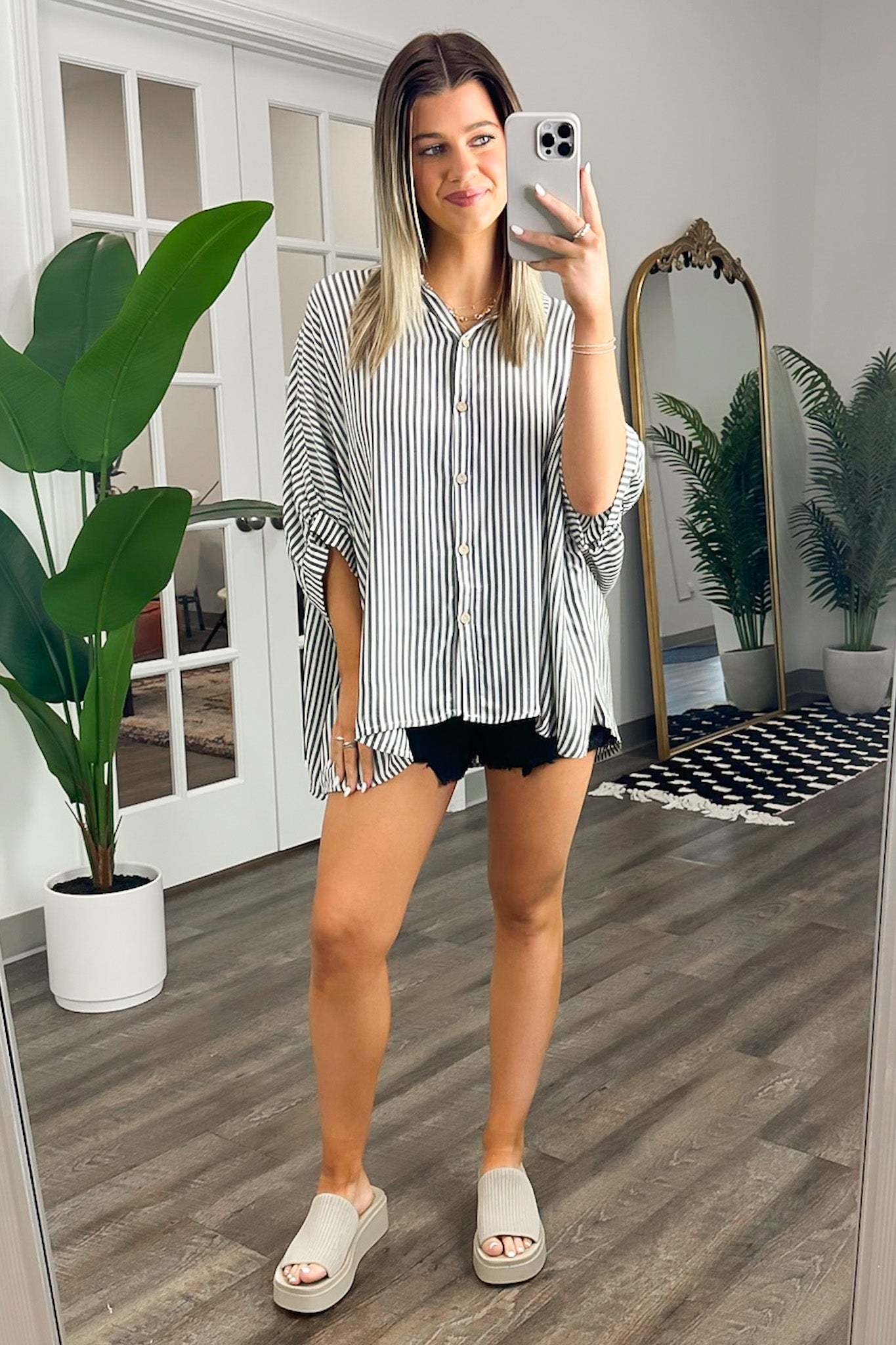 JoJo Striped Button Down Relaxed Top