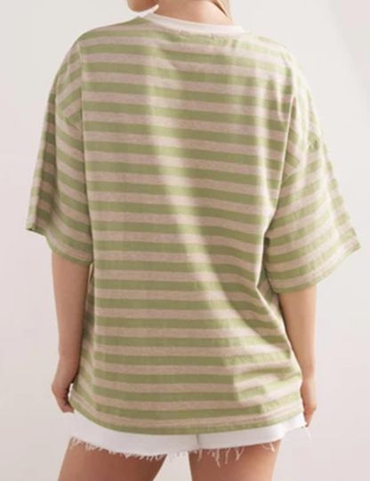 Women Oversized Striped Short Sleeve T-Shirts