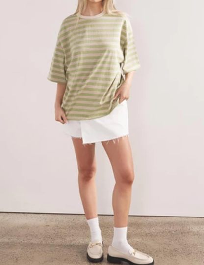 Women Oversized Striped Short Sleeve T-Shirts